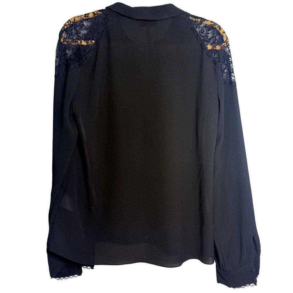 LAUNDRY by SHELLI SEGAL Button Down Black Lace Accent Blouse, Size: M - Picture 9 of 9